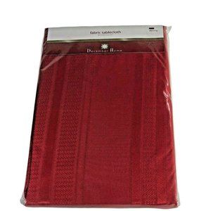 December Home Fabric Tablecloth Oblong 60” X 84” Solid Red Holiday Dining New